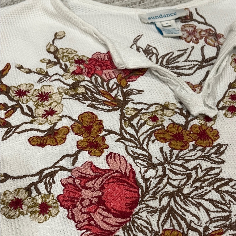 Sundance Floral Embroidered Long Sleeve Top - White and Red - Picture 6 of 6